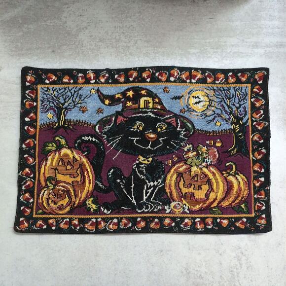 Halloween Placemats Set of 4 Black Cat and Pumpkins Design Festive Table Decor - Picture 2 of 10